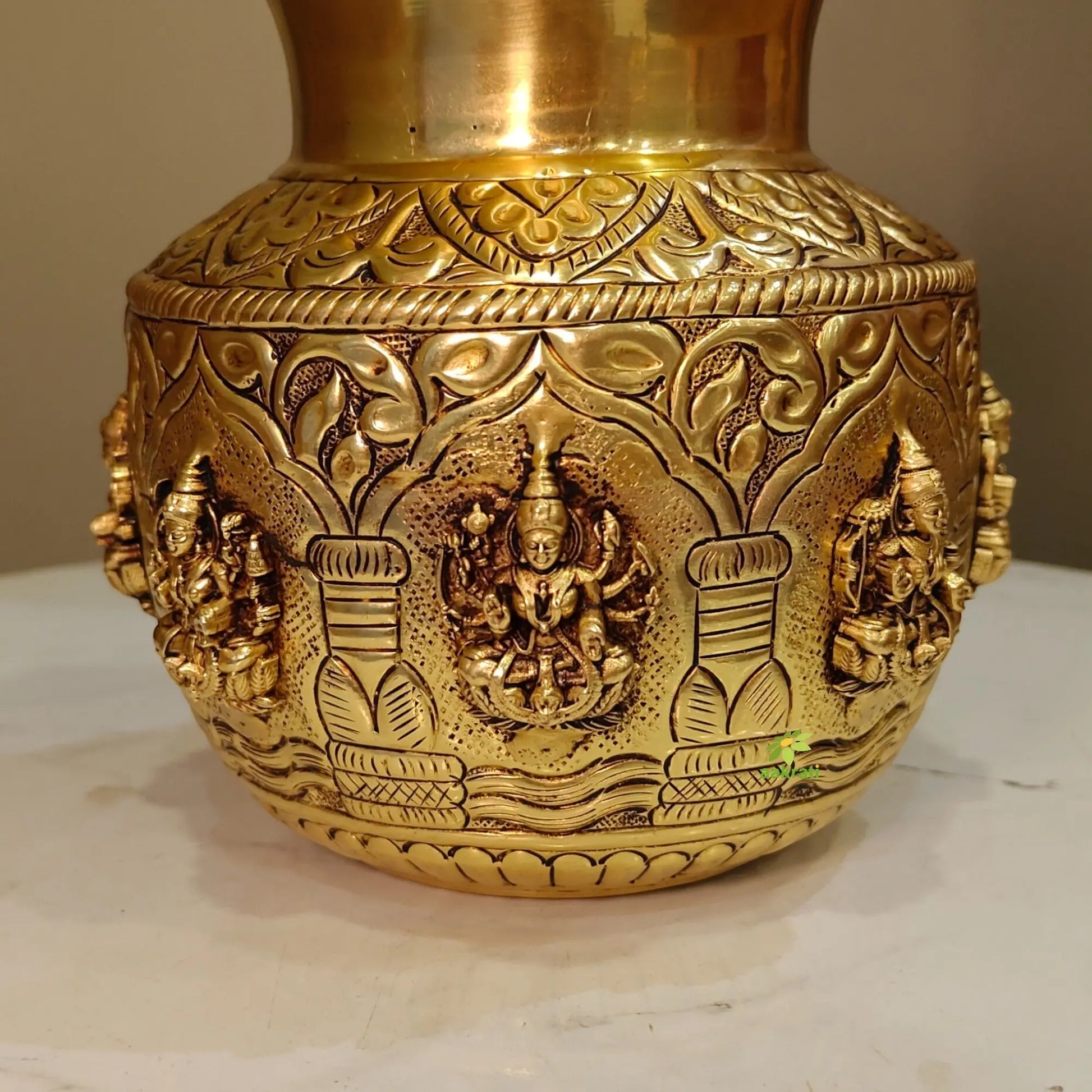 Brass Ashtalakshmi Kalash for Pooja | Auspicious Puja Kalash for Hindu Rituals | Brass Ashtalakshmi Kalash (Yellow, 5.5 Inches) Aakrati