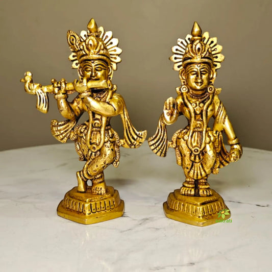 Brass Radha Krishna Idol Statue for Home Temple|Divine Couple Idol for Pooja Room, Temple & Festive Gifts (Yellow, 5 Inches) Aakrati