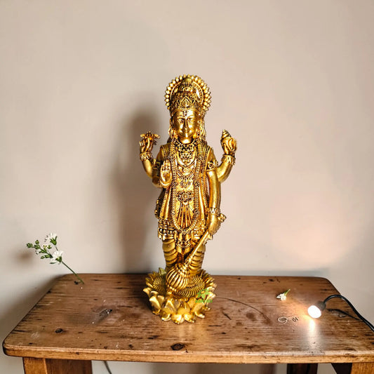 Brass Lord Vishnu Murti Standing | Light Weight Hindu God Idol for Mandir Decoration | Elegant Brass Lord Vishnu Standing Murti (Yellow, 6 Inches)