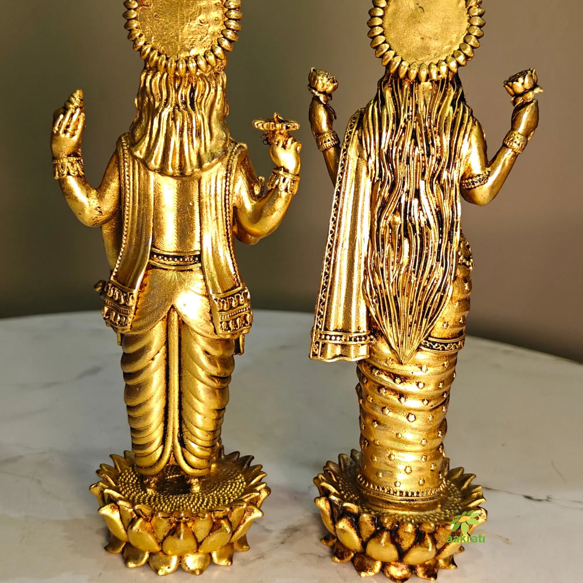 Lightweight Brass Vishnu Lakshmi Standing Idol | Standing Hindu God Idol for Pooja Room |Traditional Brass Vishnu Lakshmi Idol (Yellow, 6 Inches) Aakrati