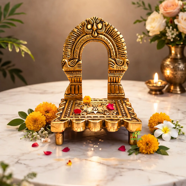 Brass Singhasan for God Idol | Decorative God Seat for Temple & Gifting | Traditional Brass God Singhasan (Yellow, 5 Inches)