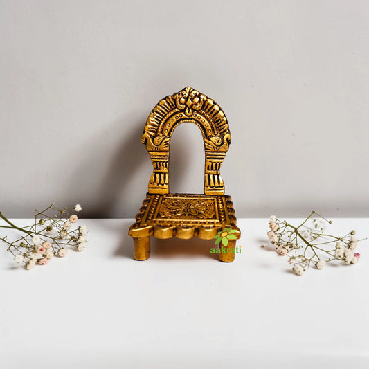 Premium Brass Singhasan God Idol Seat for Mandir & Pooja Room Décor | Pooja Idol Throne Seat for Spiritual Home Décor (Yellow, 3 Inches)