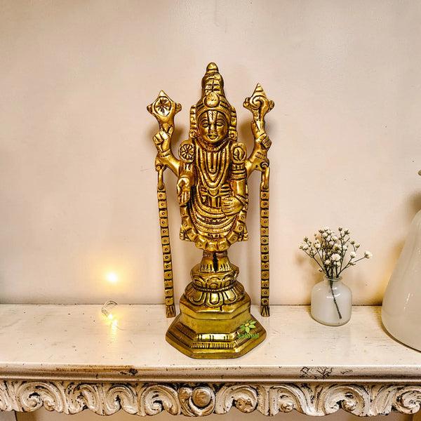 Traditional Brass Tirupati Balaji Statue | Religious Hindu God Idol for Temple & Gifting | Spiritual Hindu God Idol for Mandir & Festivals (Yellow, 6 Inches)