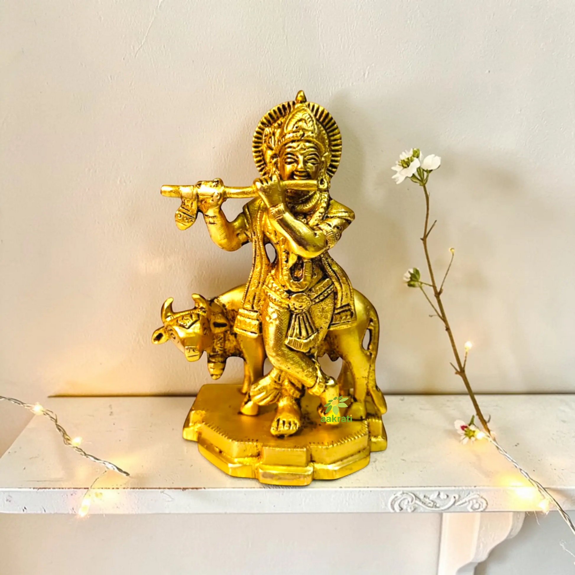 Brass Krishna Cow Murti - Ashopi