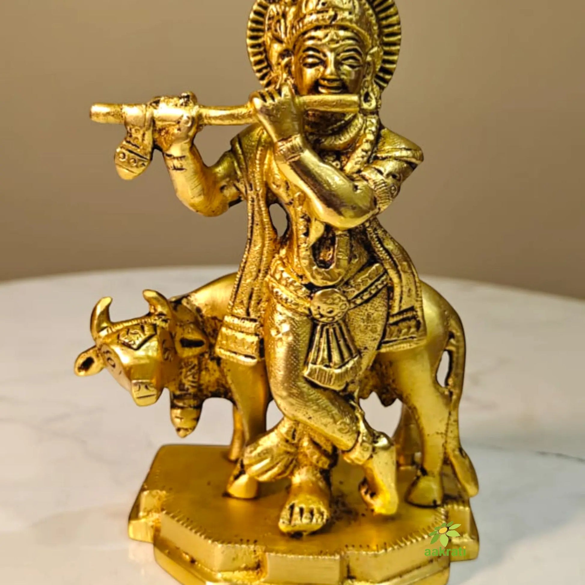 Brass Krishna Cow Murti - Ashopi