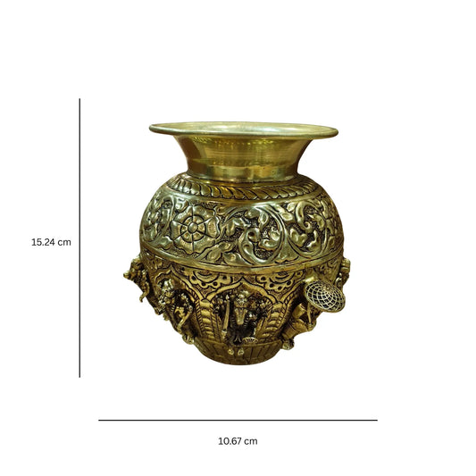 Brass Dashavatar Kalash | Brass Dashavatar Puja Kalash | Traditional Hindu Puja Vessel (Yellow, 6 Inches)