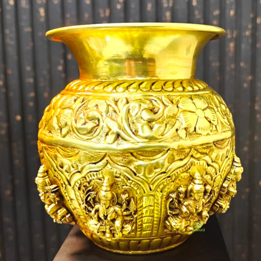 Brass Ashtalakshmi Kalash for Pooja | Engraved 8 Lakshmi Devi Puja Kalash | Brass Puja Items (Yellow, 4.5 Inches) Aakrati
