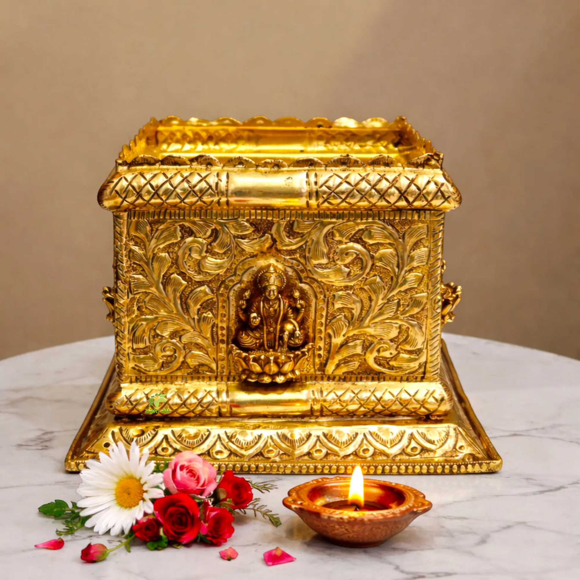 Premium Brass Lakshmi Tulsi Pot for Pooja Room | Traditional Religious Decor & Tulsi Worship Item| Festivals & Hindu Religious Rituals| Pure Brass Lakshmi Tulsi Pot for Tulsi Pooja,| (Yellow, 5.9 Inches) Aakrati