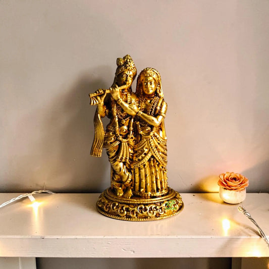 Beautiful Lightweight Radha Krishna Statue| Spiritual Lightweight Radha Krishna Idol for Mandir |Premium Brass Radha Krishna Idol | (Yellow, 3 Inches) Aakrati