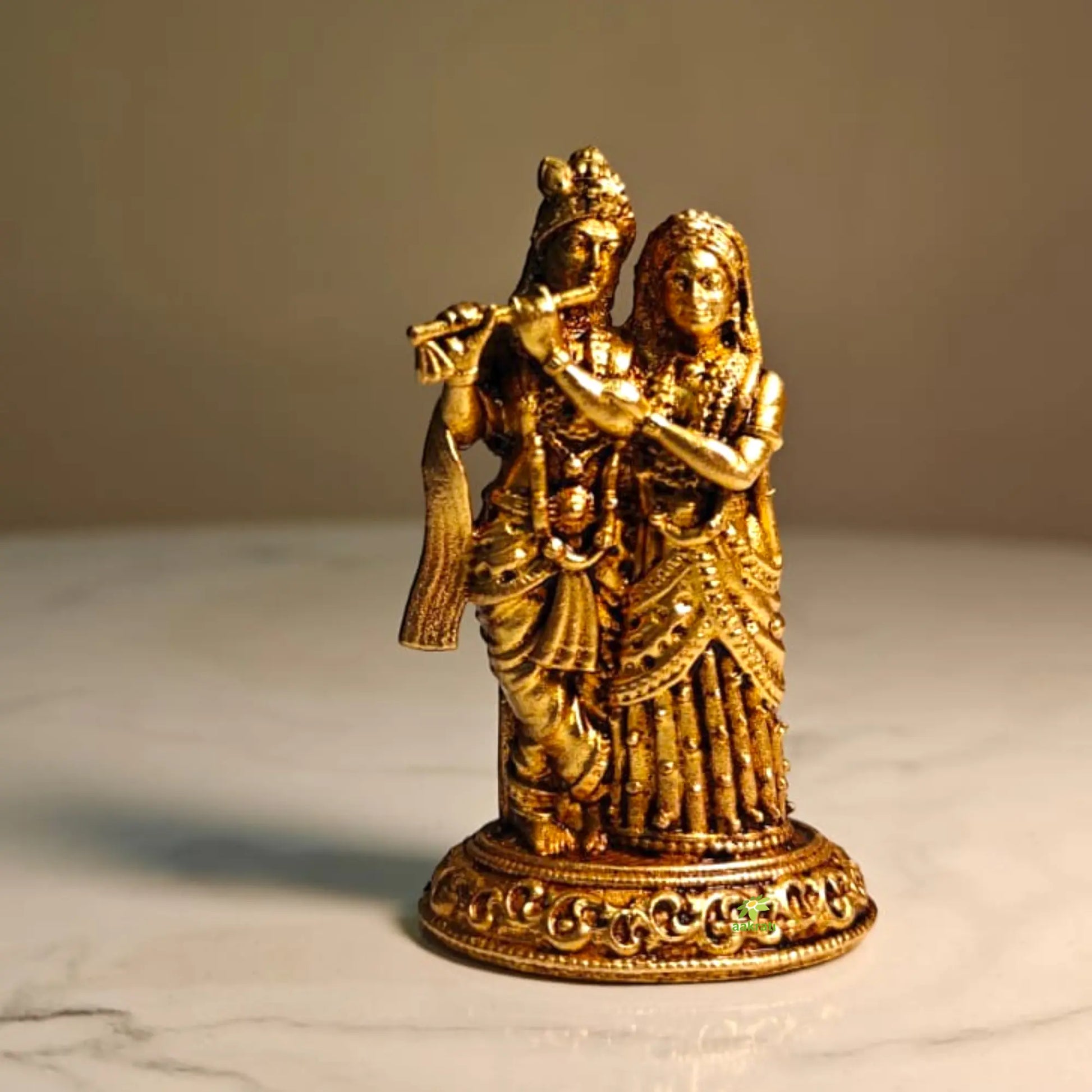 Beautiful Lightweight Radha Krishna Statue| Spiritual Lightweight Radha Krishna Idol for Mandir |Premium Brass Radha Krishna Idol | (Yellow, 3 Inches) Aakrati