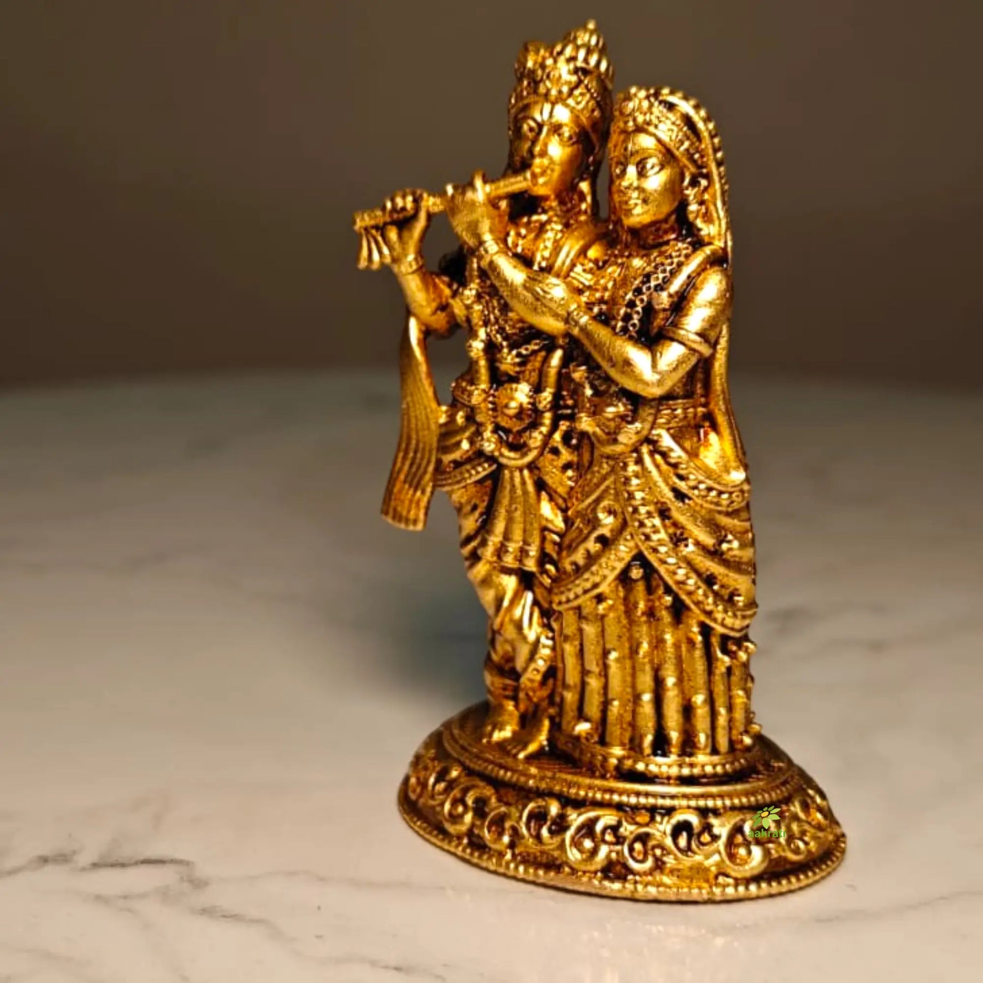 Beautiful Lightweight Radha Krishna Statue| Spiritual Lightweight Radha Krishna Idol for Mandir |Premium Brass Radha Krishna Idol | (Yellow, 3 Inches) Aakrati