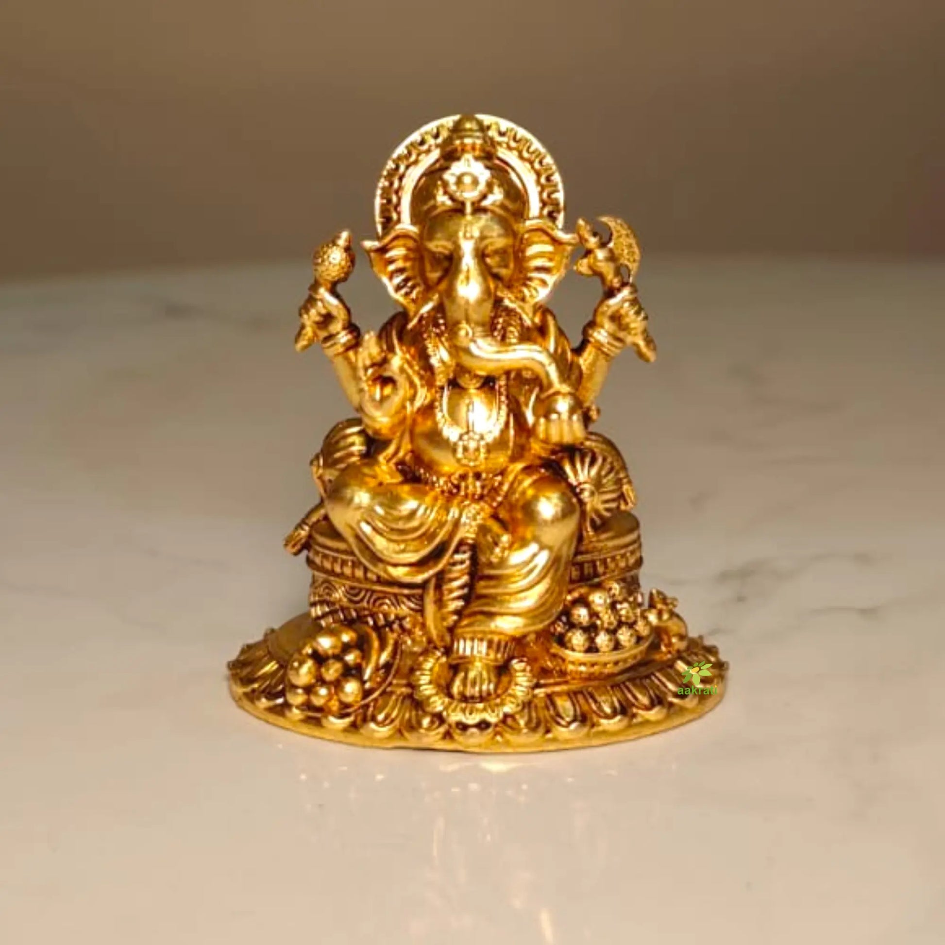 Pure Brass Ganesh Statue for Home Temple | Decorative Ganpati Murti for Mandir & Home Décor | Traditional Hindu Pooja & Spiritual Decor Item (Yellow, 2 Inches) Aakrati