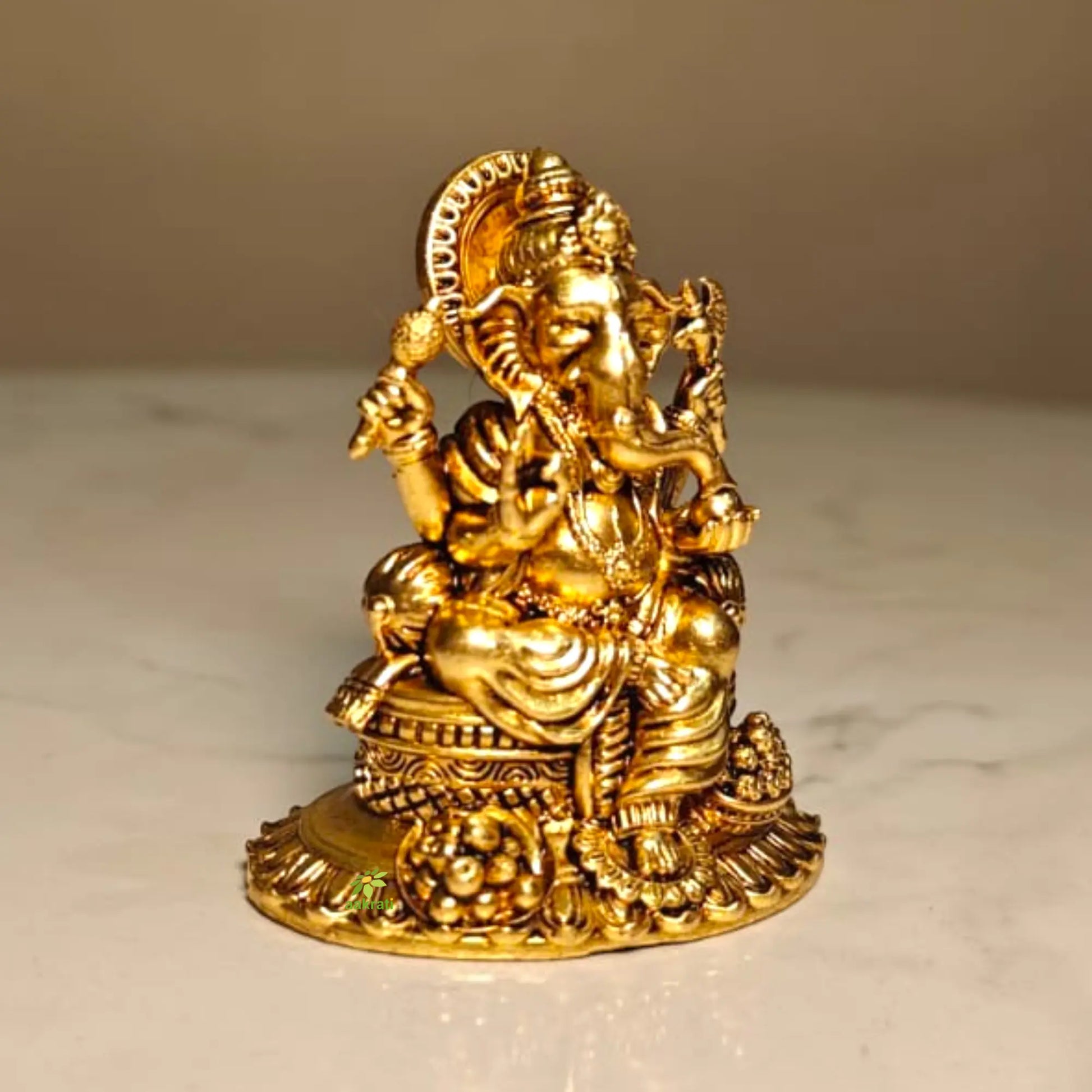 Pure Brass Ganesh Statue for Home Temple | Decorative Ganpati Murti for Mandir & Home Décor | Traditional Hindu Pooja & Spiritual Decor Item (Yellow, 2 Inches) Aakrati