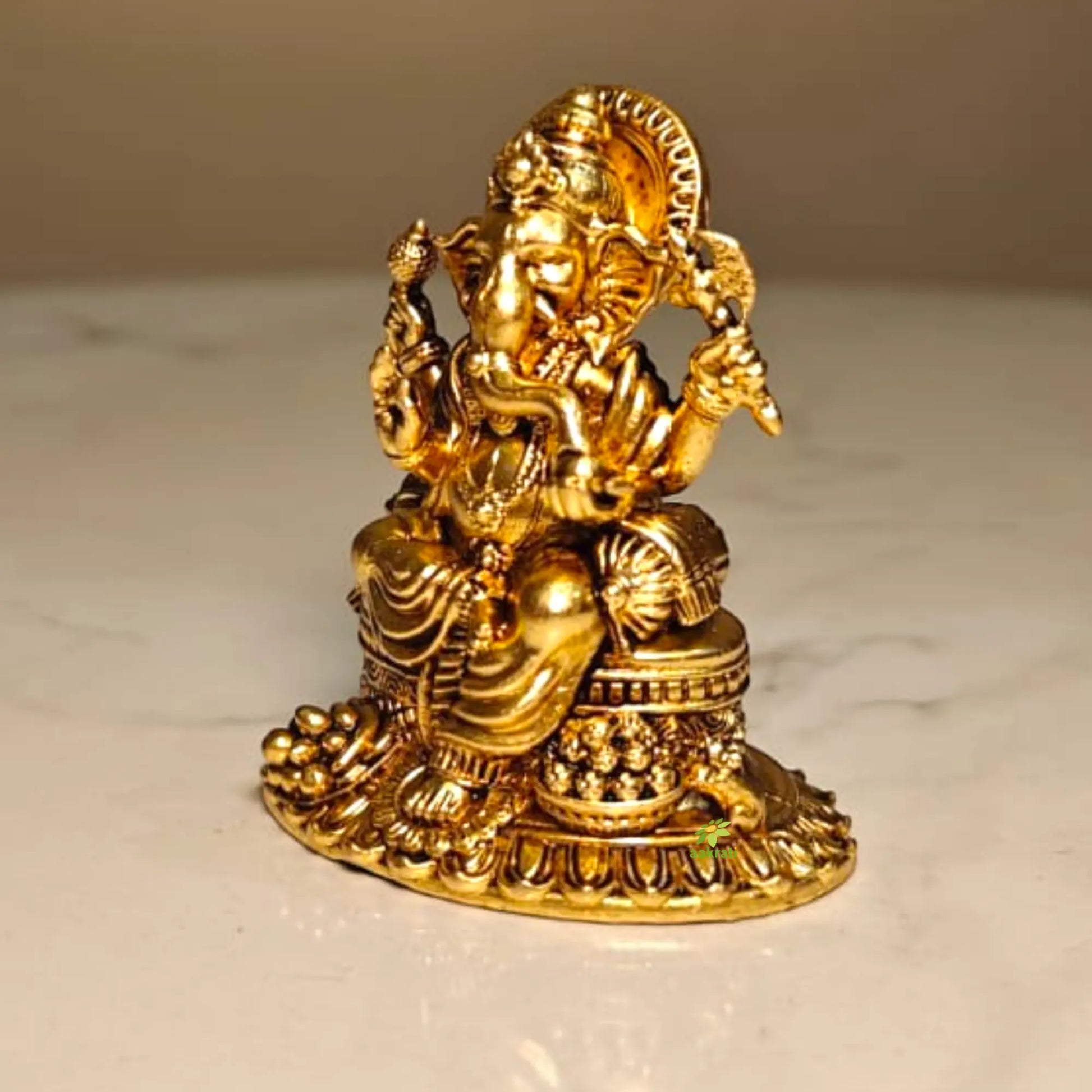 Pure Brass Ganesh Statue for Home Temple | Decorative Ganpati Murti for Mandir & Home Décor | Traditional Hindu Pooja & Spiritual Decor Item (Yellow, 2 Inches) Aakrati