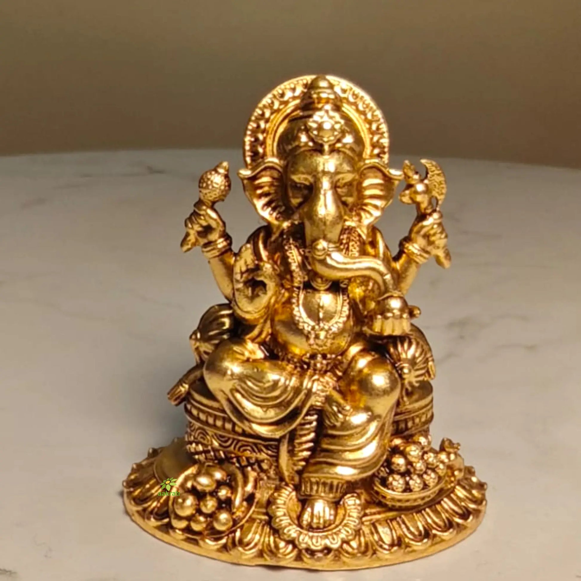 Pure Brass Ganesh Statue for Home Temple | Decorative Ganpati Murti for Mandir & Home Décor | Traditional Hindu Pooja & Spiritual Decor Item (Yellow, 2 Inches) Aakrati