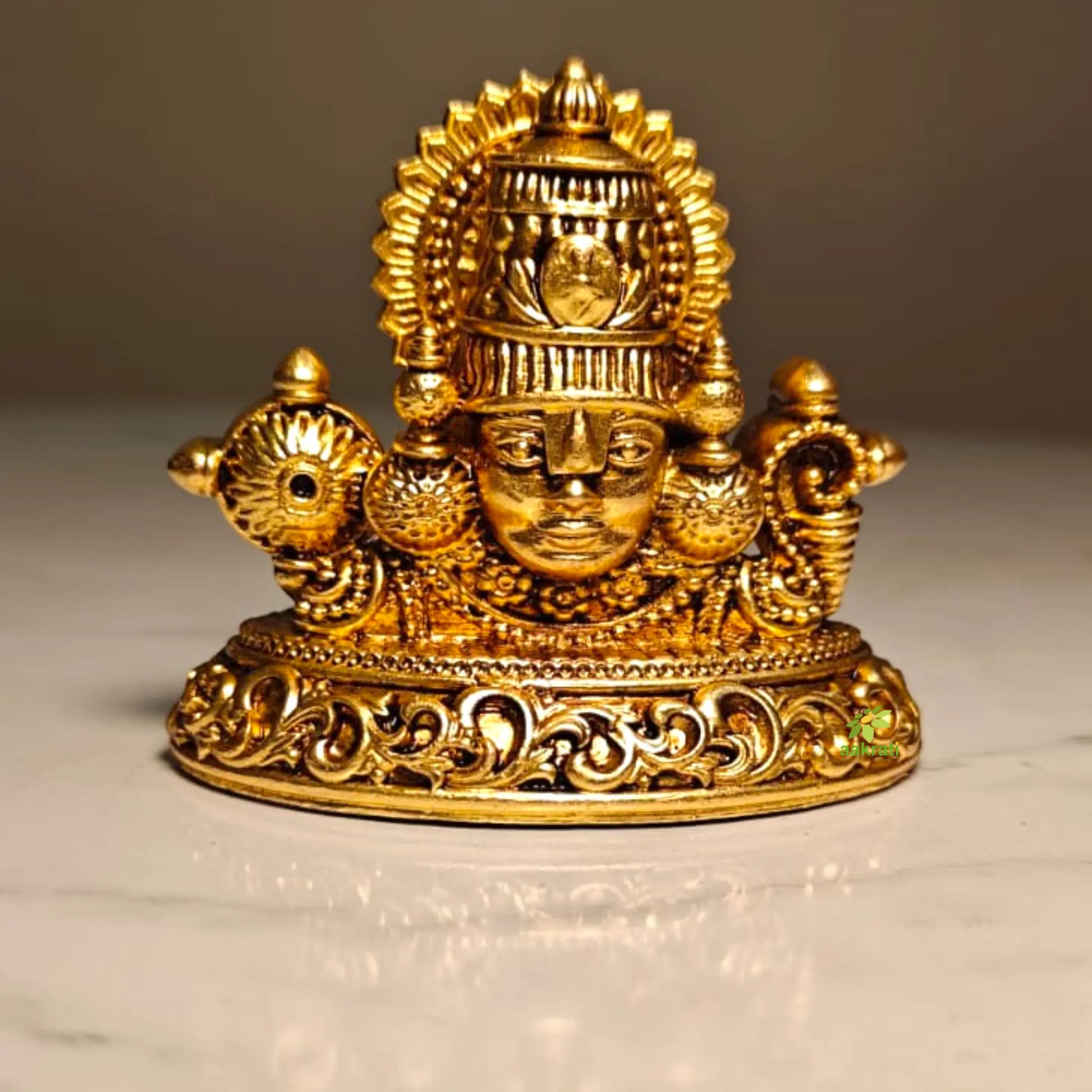 Premium Brass Lord Venkateswara Balaji Head for car dash board |Decorative Brass Tirupati Balaji Mukh for Mandir,| Brass Tirupati Balaji Head for Home Decor,| (Yellow,2.3 Inches) Aakrati
