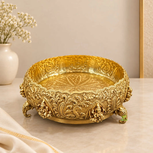 Brass Ashtalakshmi Urli Bowl | Ashtalakshmi Brass Urli | Home, Office & Festive Decor (Yellow, 8.5 Inches)