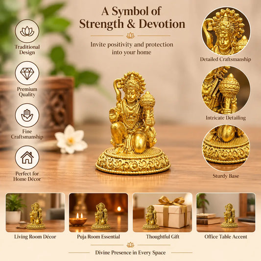 Brass Sitting Hanuman Murti for Pooja | Bajrangbali Idol | Hindu Religious Home & Temple Décor (Yellow, 2 Inches)
