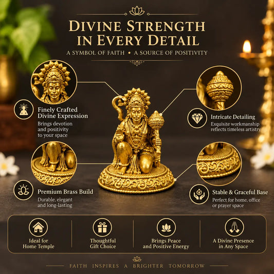 Brass Sitting Hanuman Idol | Bajrangbali Statue for Pooja, Home Temple & Office Decoration | Hanuman Ji Statue ( Yellow, 1.5 Inches)