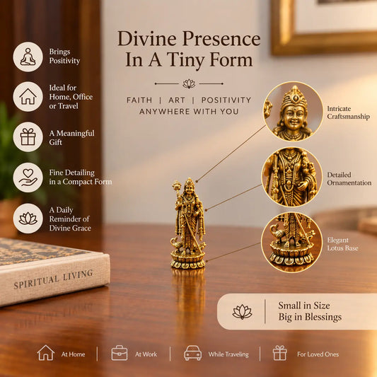 Brass Lord Murugan Statue | Kartikeya Murti for Pooja, Home Temple, Office & Religious Decor | Brass Murugan Murti (Yellow, 2 Inches)