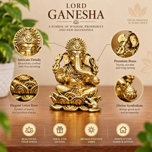 Premium Brass Ganesh Idol | Ganesh Murti for Pooja, Diwali, Home Temple & Festive Décor (Yellow, 2.5 Inches)