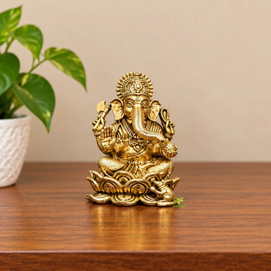 Premium Brass Ganesh Idol | Ganesh Murti for Pooja, Diwali, Home Temple & Festive Décor (Yellow, 2.5 Inches)