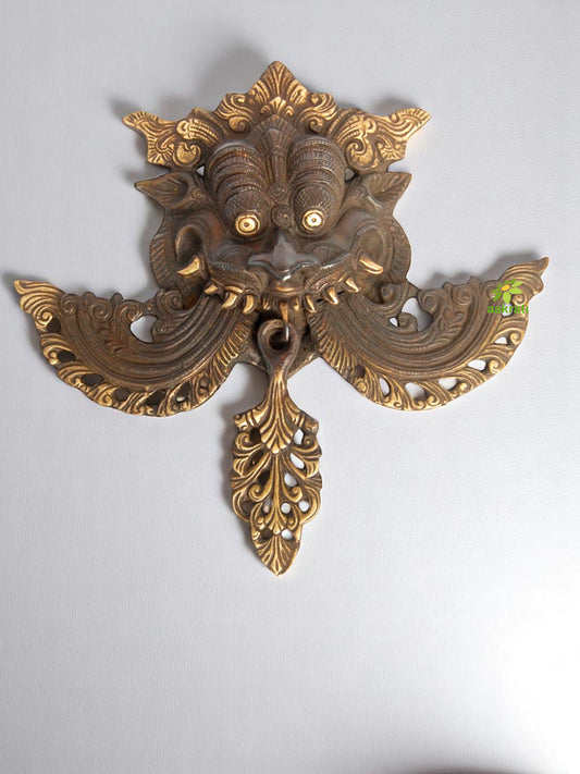 Divine Brass Yali Face Showpiece | Perfect for Spiritual & Vastu Home Décor | Brass Yali Face Wall Décor ( Brown, 10 inch)