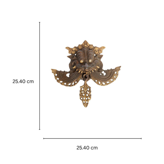 Divine Brass Yali Face Showpiece | Perfect for Spiritual & Vastu Home Décor | Brass Yali Face Wall Décor ( Brown, 10 inch)