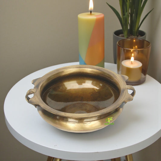 Traditional Brass Urli with Floral Design | Elegant Décor for Sacred Spaces | Handmade Brass Decorative Urli ( Yellow, 6 inch)