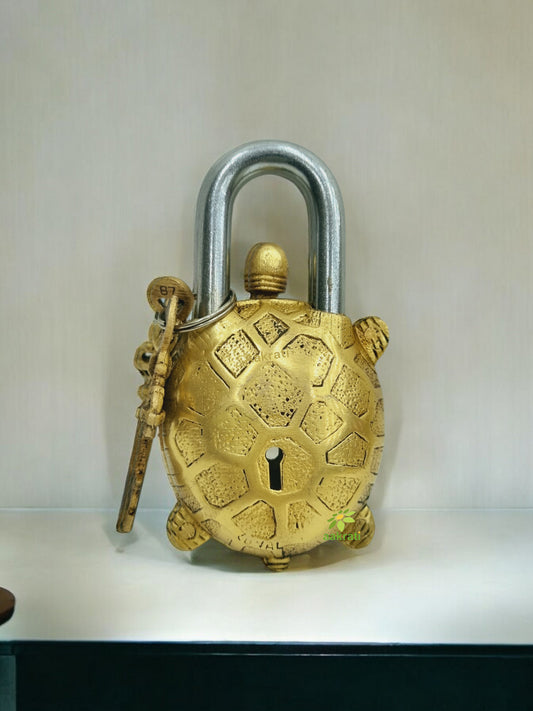 Tortoise Shape Brass Padlocks For Home Safety | Perfect for Gifting & Home Décor | Exquisite Brass Door Padlock ( Yellow, 5 inch)