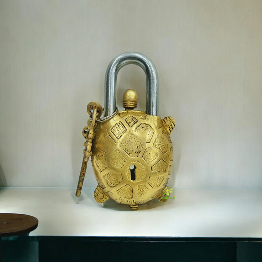 Tortoise Shape Brass Padlocks For Home Safety | Perfect for Gifting & Home Décor | Exquisite Brass Door Padlock ( Yellow, 5 inch)