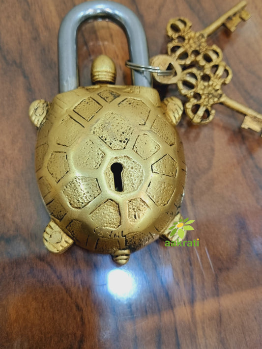 Tortoise Shape Brass Padlocks For Home Safety | Perfect for Gifting & Home Décor | Exquisite Brass Door Padlock ( Yellow, 5 inch)
