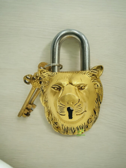 Majestic Brass Lion Shape Padlock | Traditional Lock for a Secure and Elegant Home | Lion Head Brass Padlock ( Yellow, 5.5 inch)