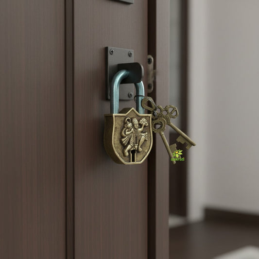 Brass Hanuman  Engraved Padlock | Divine Protection for Your Home | Brass Padlock For Home Safety ( Yellow, 3.5 inch)