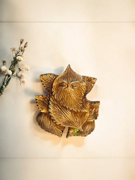 Leaf Shaped Ganesha Brass Wall Hanging | Unique Spiritual Art for Home | Traditional Brass Ganesha Murti Wall Decor ( Brown, 4 inch)