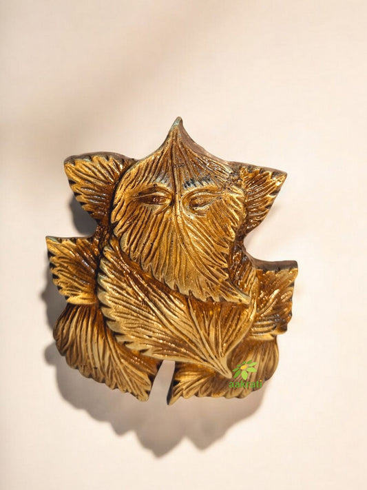 Leaf Shaped Ganesha Brass Wall Hanging | Unique Spiritual Art for Home | Traditional Brass Ganesha Murti Wall Decor ( Brown, 4 inch)