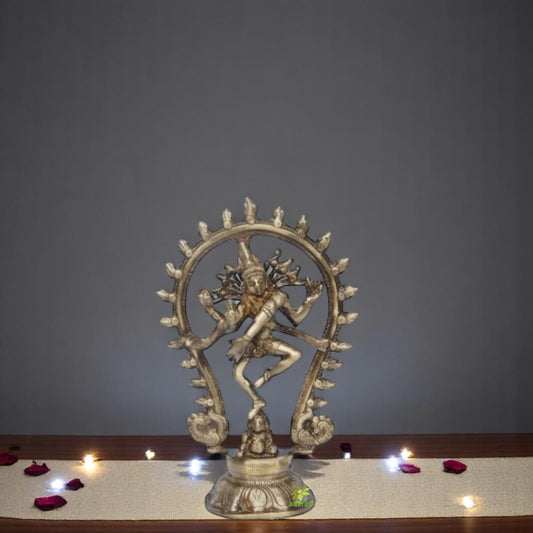 Handcrafted Brass Nataraj Idol | Perfect for Puja, Meditation, and Home Decoration | Traditional Brass Nataraj Statue ( Brown, 8.5 inch)