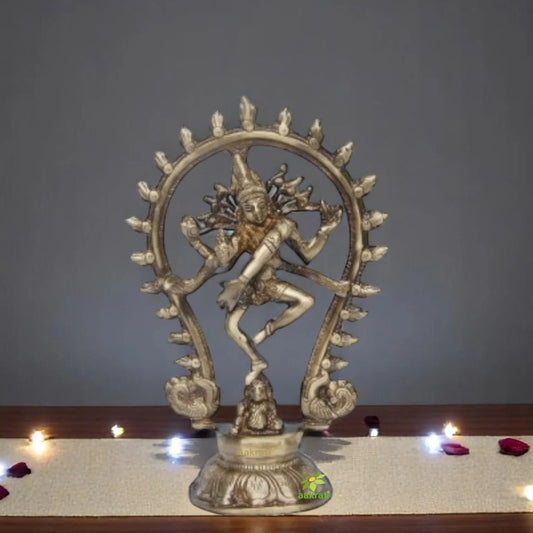 Handcrafted Brass Nataraj Idol | Perfect for Puja, Meditation, and Home Decoration | Traditional Brass Nataraj Statue ( Brown, 8.5 inch)