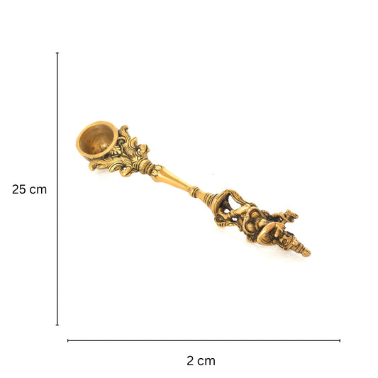 Brass Ritual Spoon | Handcrafted Religious Spoon for Temples and Home Pooja | Handmade Brass Pooja Spoon ( Yellow, 10 inch)