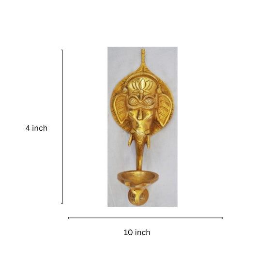 Handcrafted Brass Ganesha Wall Hanging Oil Lamp | Traditional Spiritual Decor for Home Temple | Brass Oil Lamp ( Yellow, 10 inch)