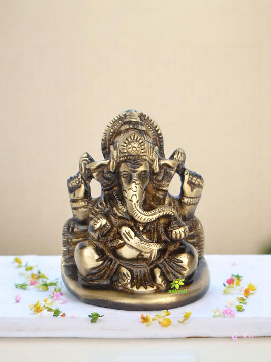 Brass Ganesha Murti | Small Spiritual Sculpture for Traditional Home Décor | Mini Brass Ganesha Idol ( Brown, 2.5 inch)