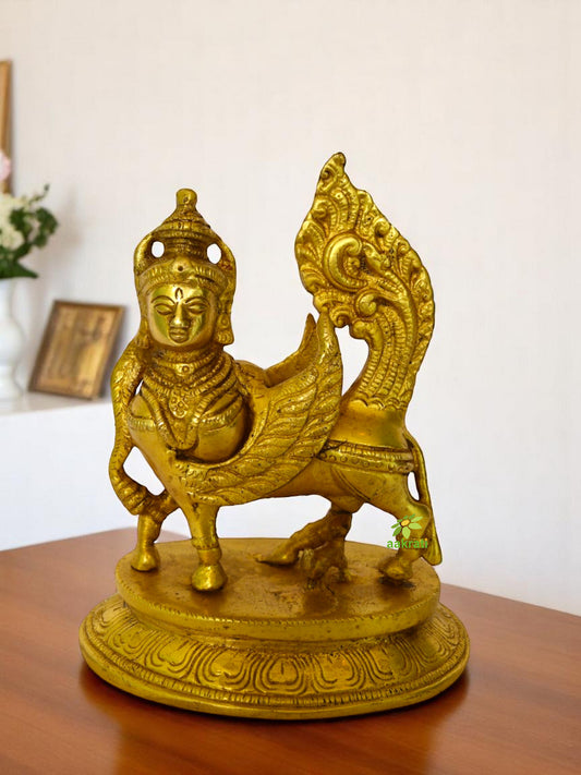 Brass Kamdhenu Cow Murti | Divine Symbol of Wealth and Harmony | Handmade Brass Religious Kamdhenu Statue ( Yellow, 7 inch)