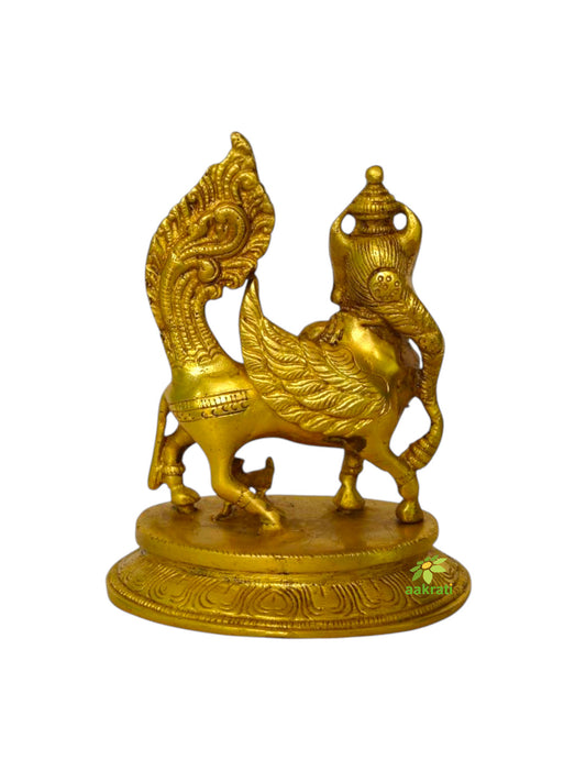 Brass Kamdhenu Cow Murti | Divine Symbol of Wealth and Harmony | Handmade Brass Religious Kamdhenu Statue ( Yellow, 7 inch)