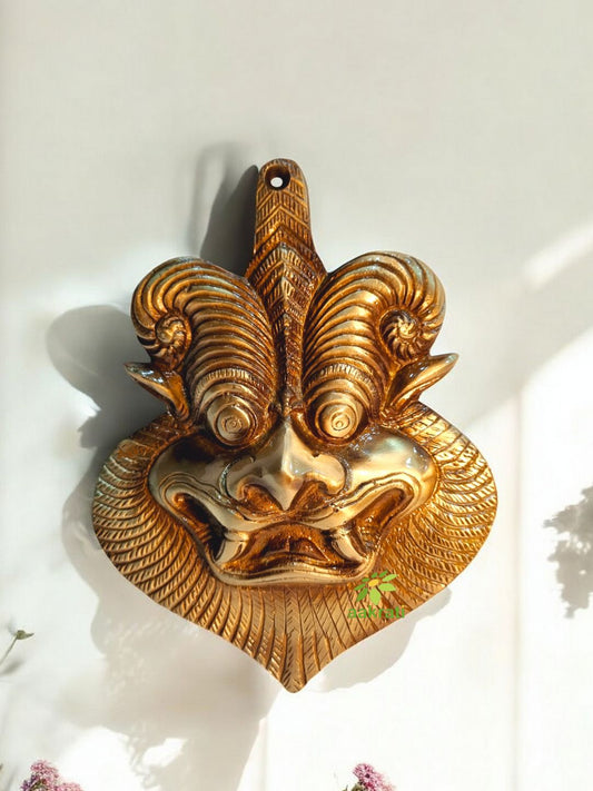 Brass Yali Face Wall Hanging | Perfect for Spiritual & Vastu Home Décor | Brass Yali Face Mask ( Yellow, 6 inch)
