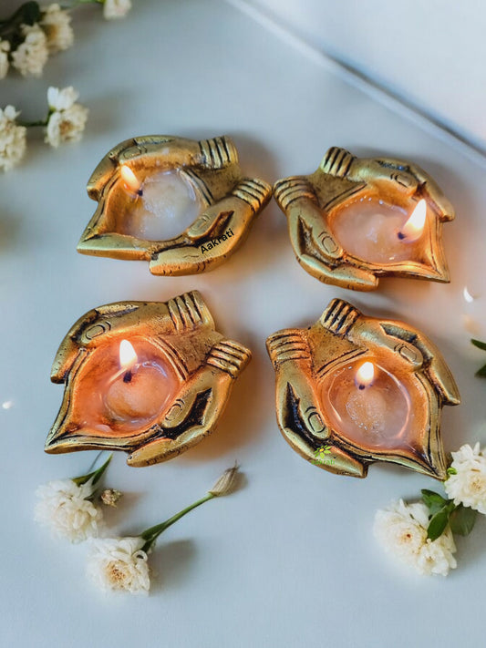Handmade Indian Puja Brass Oil Lamp - Diya Lamp Engraved Design Dia Pack of 4