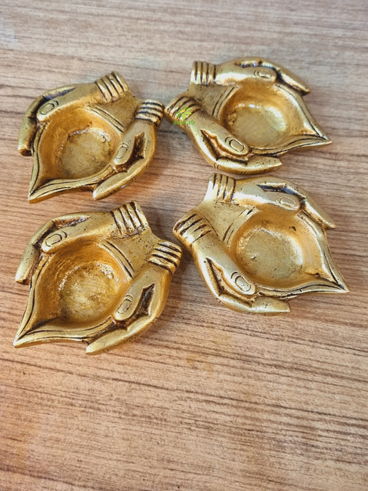 Handmade Indian Puja Brass Oil Lamp - Diya Lamp Engraved Design Dia Pack of 4