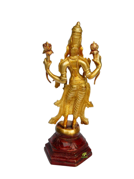 Brass Goddess Lakshmi Statue | Elegant Home Temple Decor for Wealth and Blessings | Antique Finish Brass Lakshmi Idol ( Yellow, 12 inch)