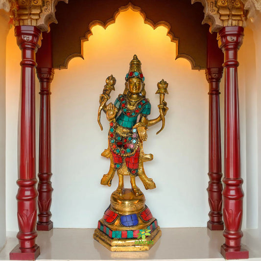 Goddess Lakshmi standing figure in Multi color Stone finish rare gift