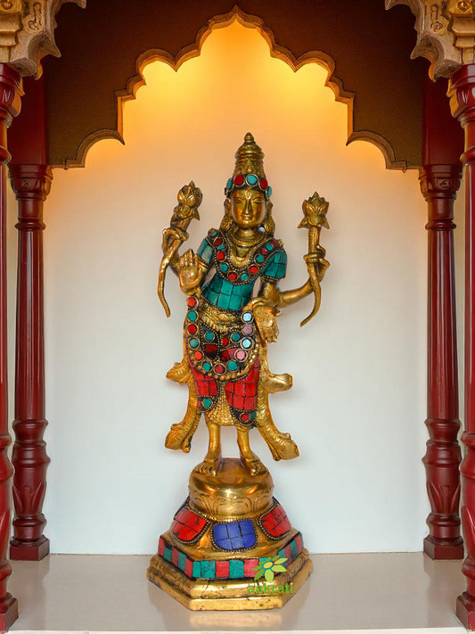 Goddess Lakshmi standing figure in Multi color Stone finish rare gift