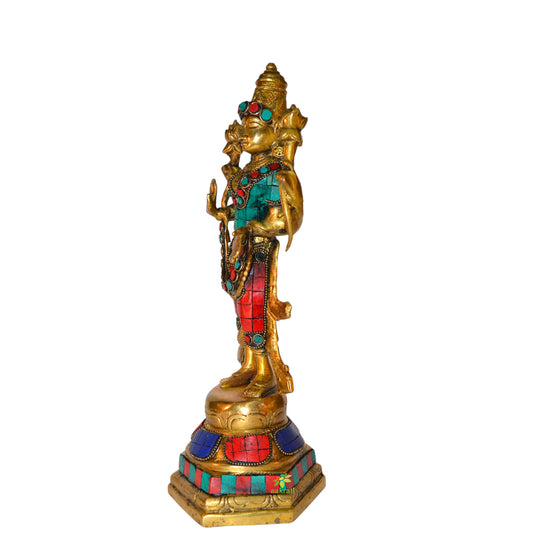 Goddess Lakshmi standing figure in Multi color Stone finish rare gift